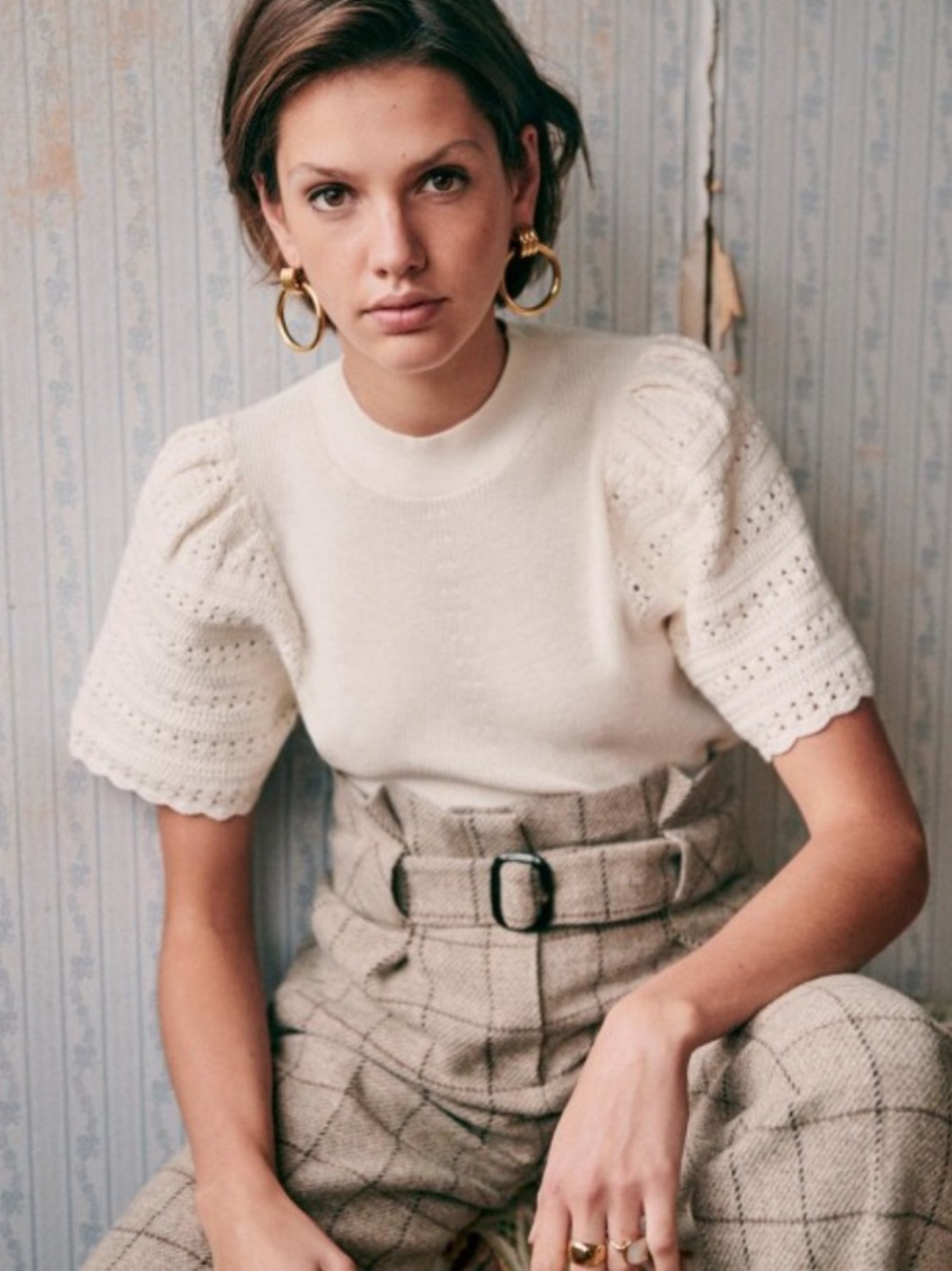 Sezane Emmie Cream Short-Sleeve Jumper XS